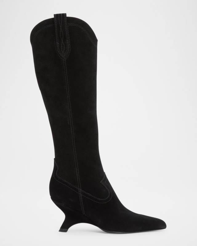 Shadow Suede Western Knee Boots